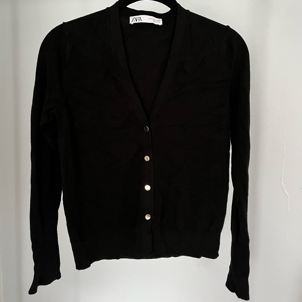 Zara Black w/ Gold Buttons Cardigan Sweater S